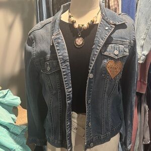 Classic Blue Denim Jacket with Heart Patch
